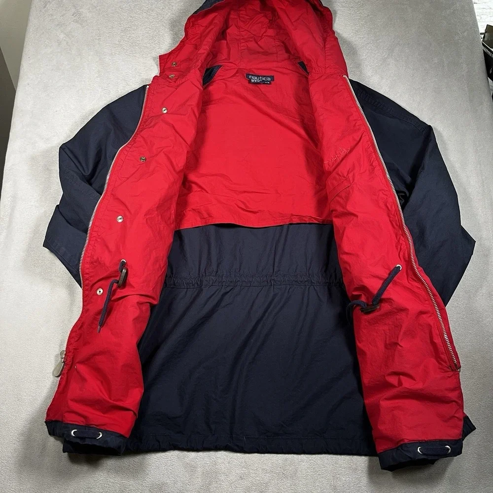 Vintage Nautica Competition Sailing Jacket Men M‎ Hooded Branded Snaps/Zipper